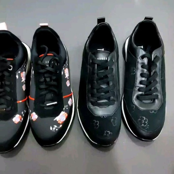 Ted Baker Aylaa Black Leather Floral Trainers Magnolia-Print Fashion Sneakers 7 - Picture 5 of 12
